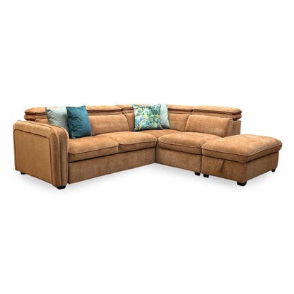 ‘Rodney’ Rust Brown Fabric Right Hand Facing Corner Sofa Bed with Storage