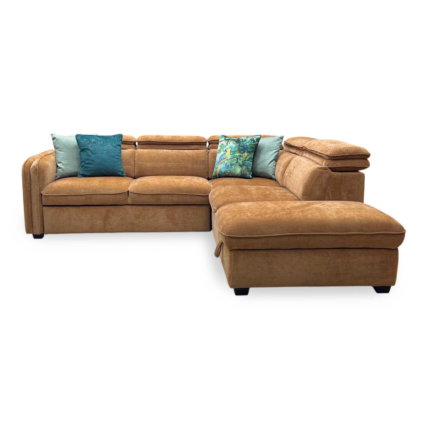 ‘Rodney’ Rust Brown Fabric Right Hand Facing Corner Sofa Bed with Storage