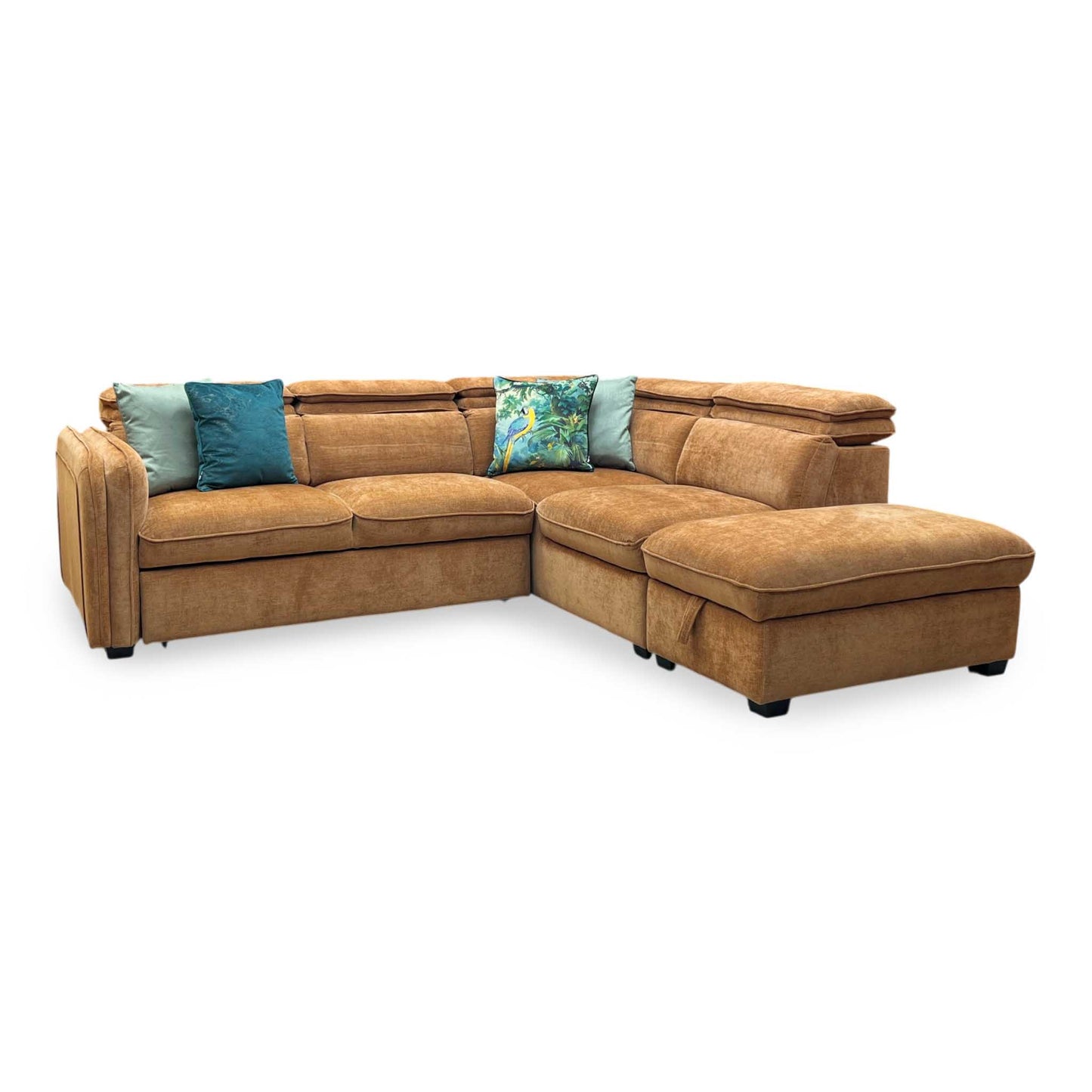 ‘Rodney’ Rust Brown Fabric Right Hand Facing Corner Sofa Bed with Storage