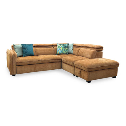 ‘Rodney’ Rust Brown Fabric Right Hand Facing Corner Sofa Bed with Storage
