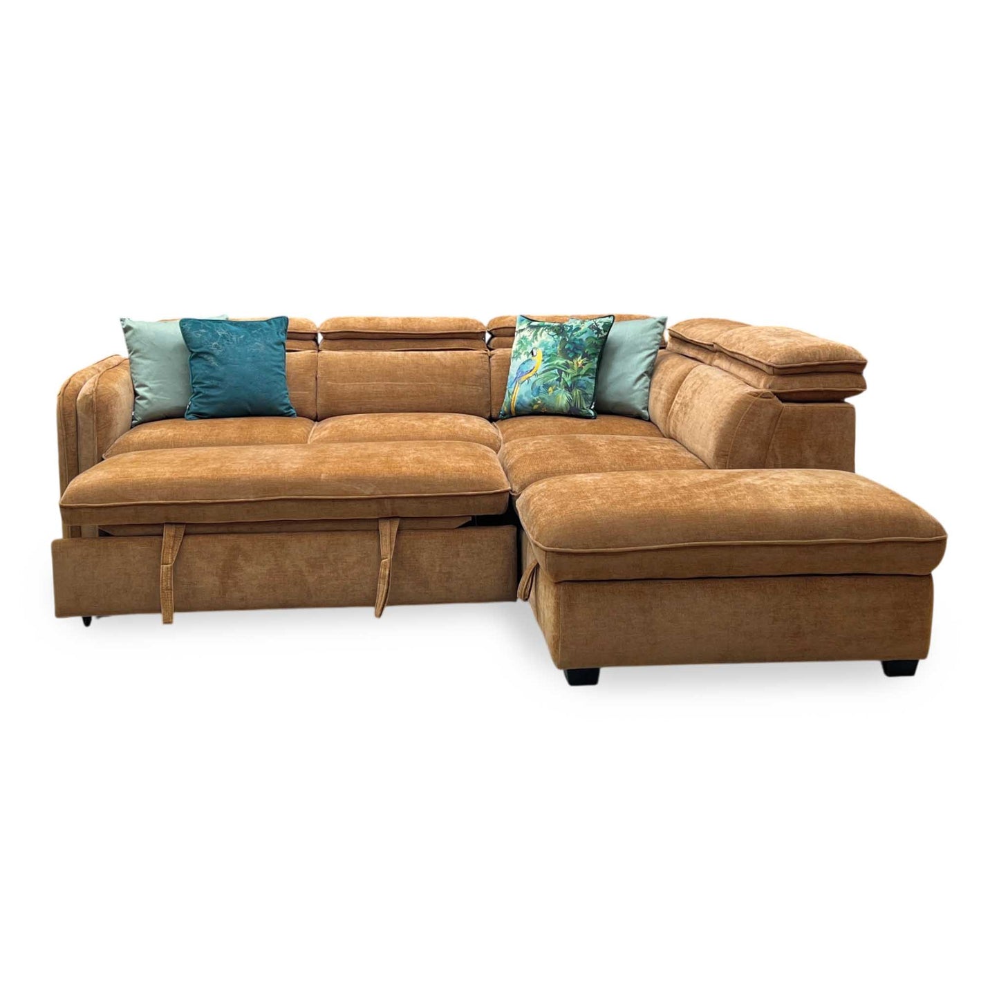 ‘Rodney’ Rust Brown Fabric Right Hand Facing Corner Sofa Bed with Storage