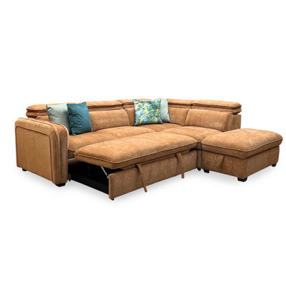 ‘Rodney’ Rust Brown Fabric Right Hand Facing Corner Sofa Bed with Storage