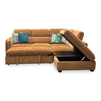 ‘Rodney’ Rust Brown Fabric Right Hand Facing Corner Sofa Bed with Storage