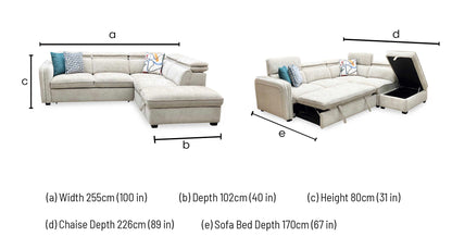 ‘Rodney’ Oatmeal Fabric Right Hand Facing Corner Sofa Bed with Storage