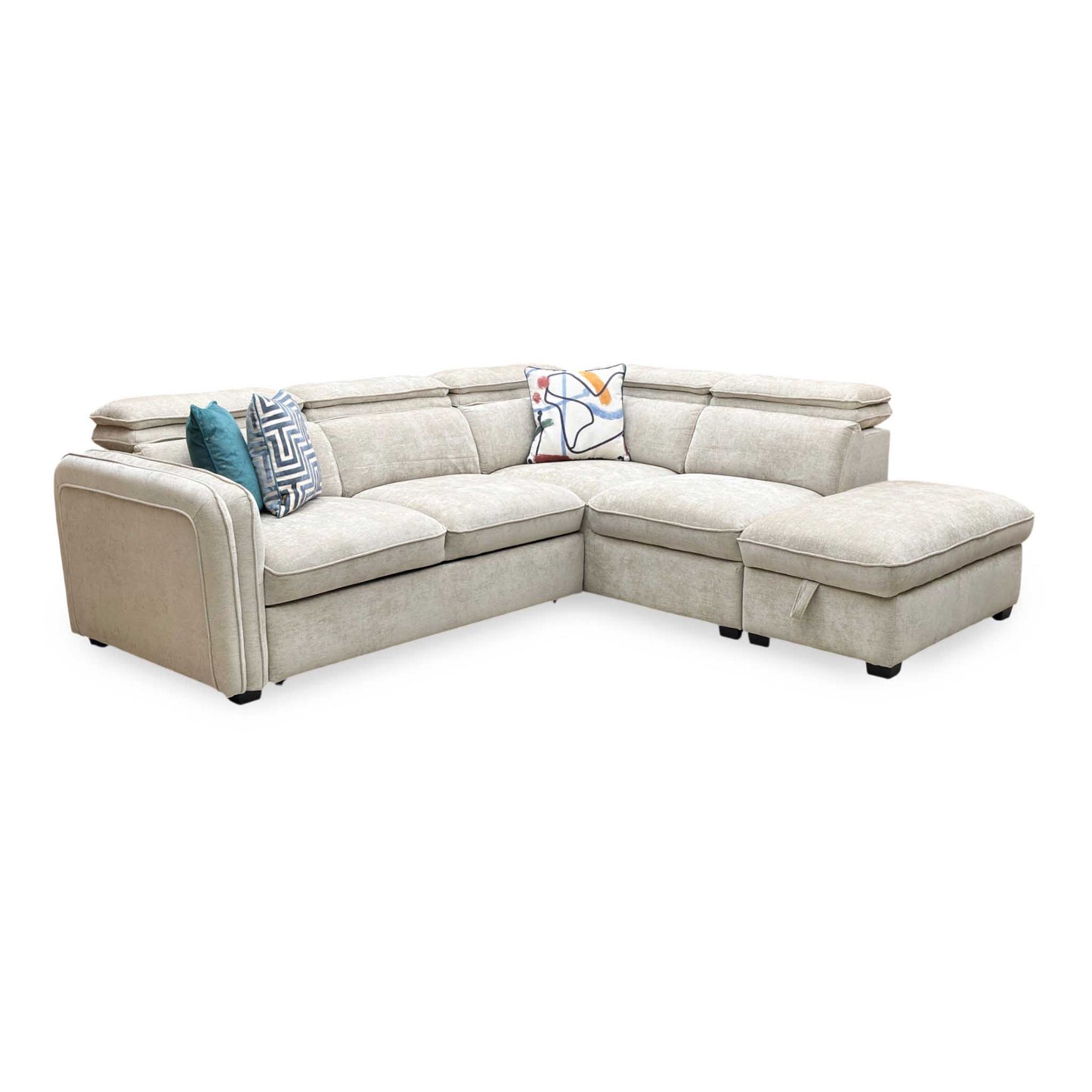 ‘Rodney’ Oatmeal Fabric Right Hand Facing Corner Sofa Bed with Storage