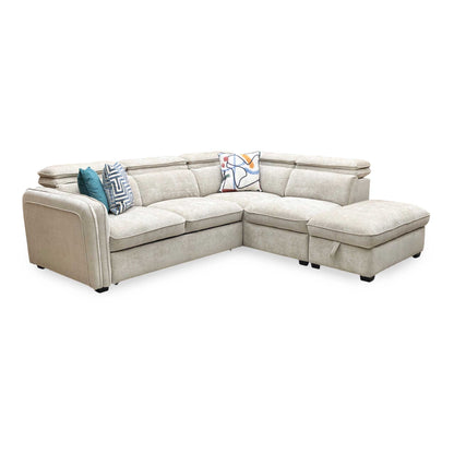 ‘Rodney’ Oatmeal Fabric Right Hand Facing Corner Sofa Bed with Storage