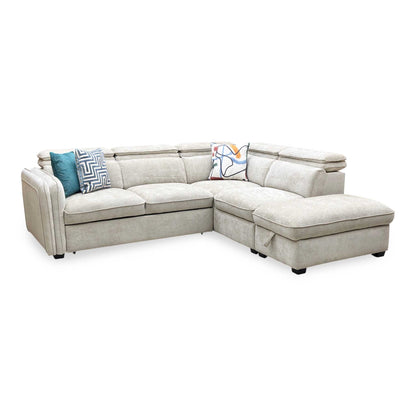 ‘Rodney’ Oatmeal Fabric Right Hand Facing Corner Sofa Bed with Storage