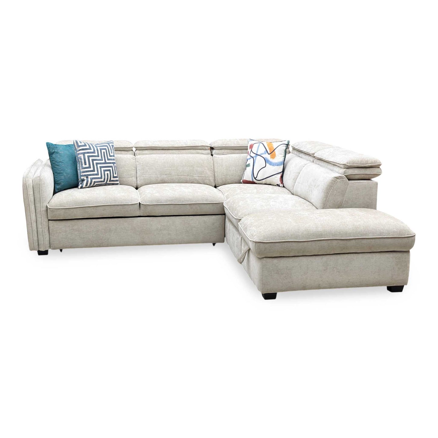 ‘Rodney’ Oatmeal Fabric Right Hand Facing Corner Sofa Bed with Storage