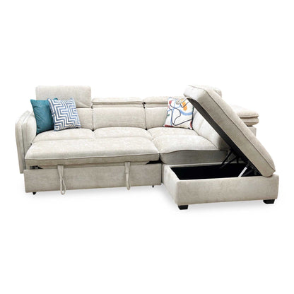 ‘Rodney’ Oatmeal Fabric Right Hand Facing Corner Sofa Bed with Storage
