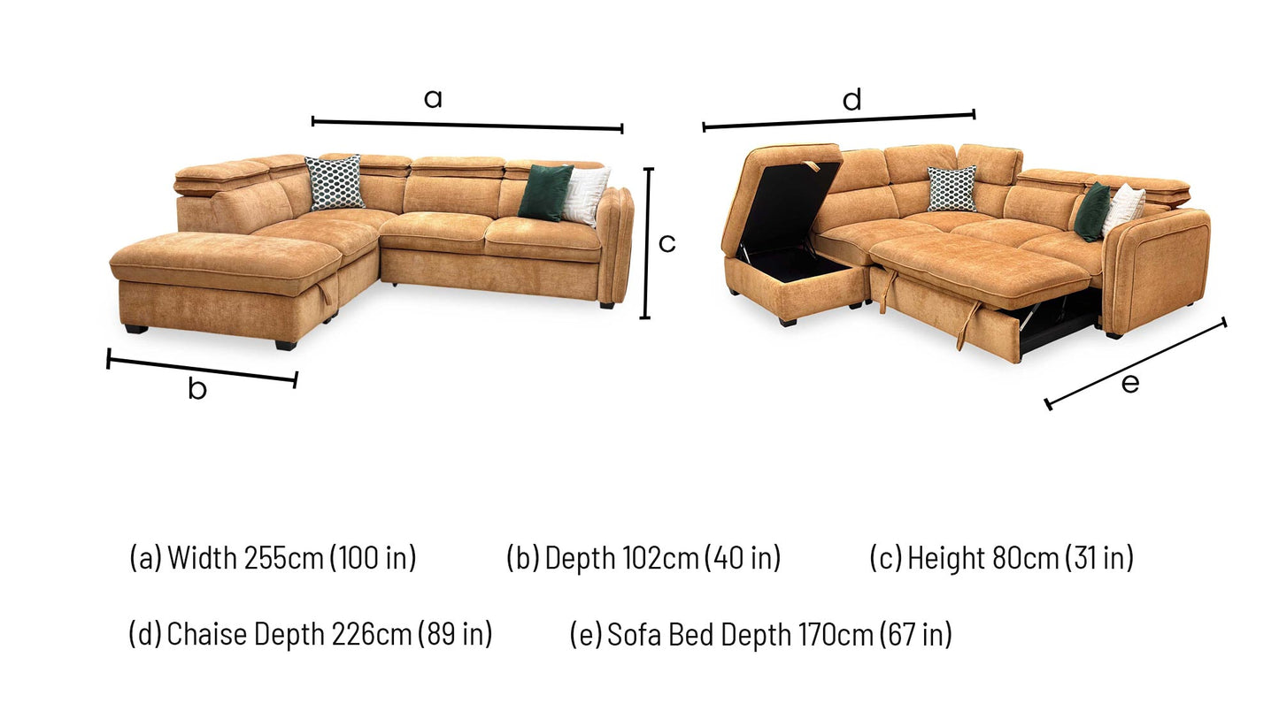 ‘Rodney’ Rust Brown Fabric Left Hand Facing Corner Sofa Bed with Storage