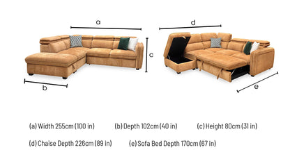 ‘Rodney’ Rust Brown Fabric Left Hand Facing Corner Sofa Bed with Storage