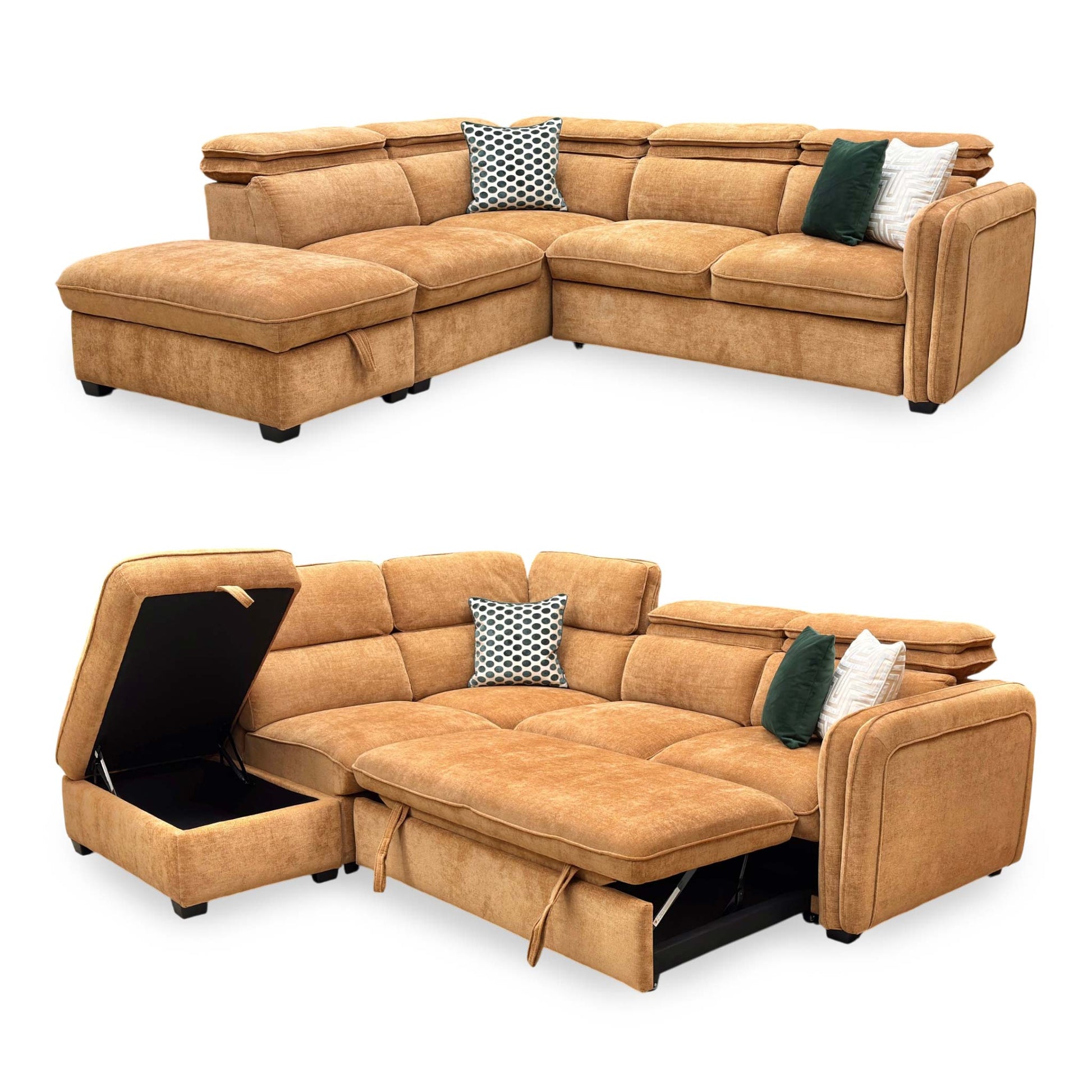 Full view of The 'Rodney' corner sofa bed combines style with practicality, perfect for modern living spaces.