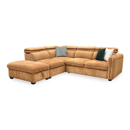 ‘Rodney’ Rust Brown Fabric Left Hand Facing Corner Sofa Bed with Storage