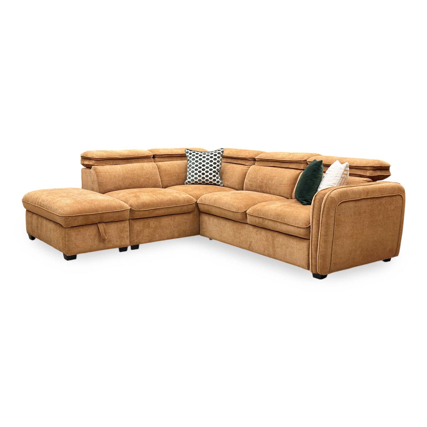‘Rodney’ Rust Brown Fabric Left Hand Facing Corner Sofa Bed with Storage