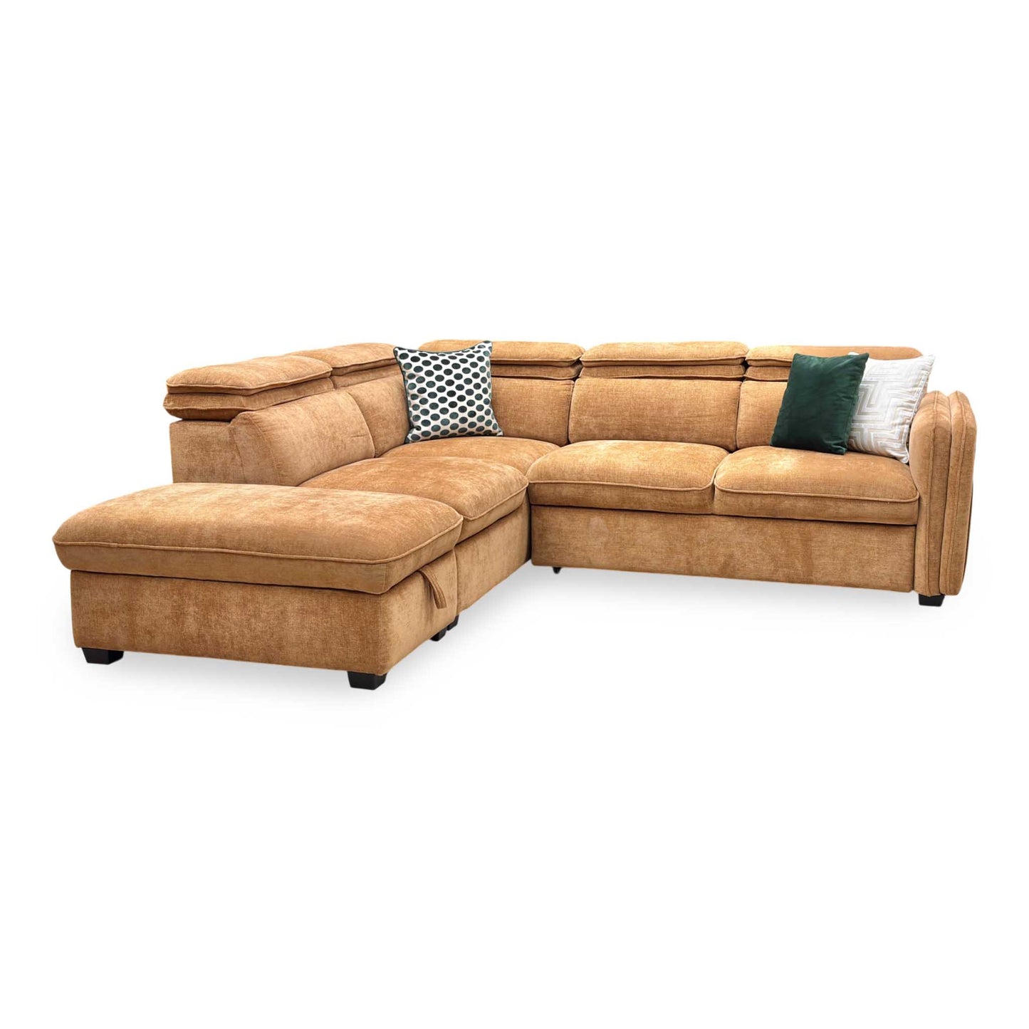 ‘Rodney’ Rust Brown Fabric Left Hand Facing Corner Sofa Bed with Storage