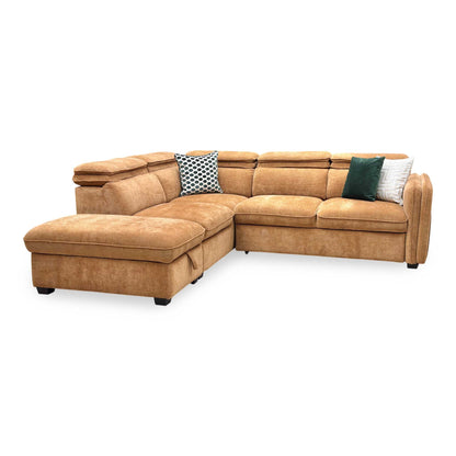 ‘Rodney’ Rust Brown Fabric Left Hand Facing Corner Sofa Bed with Storage