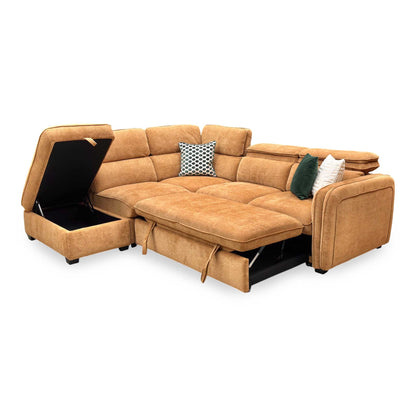 ‘Rodney’ Rust Brown Fabric Left Hand Facing Corner Sofa Bed with Storage