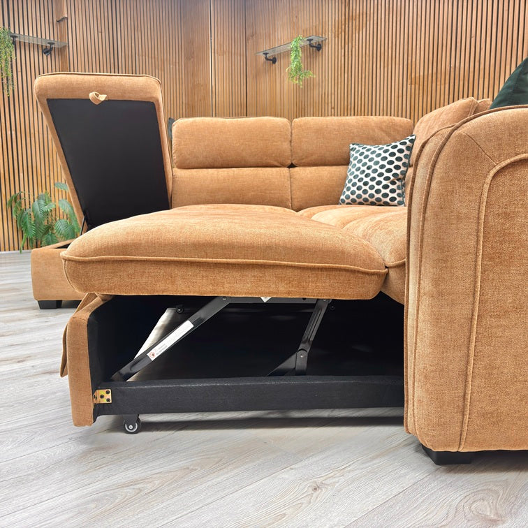 ‘Rodney’ Rust Brown Fabric Left Hand Facing Corner Sofa Bed with Storage