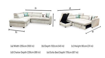 ‘Rodney’ Oatmeal Fabric Left Hand Facing Corner Sofa Bed with Storage