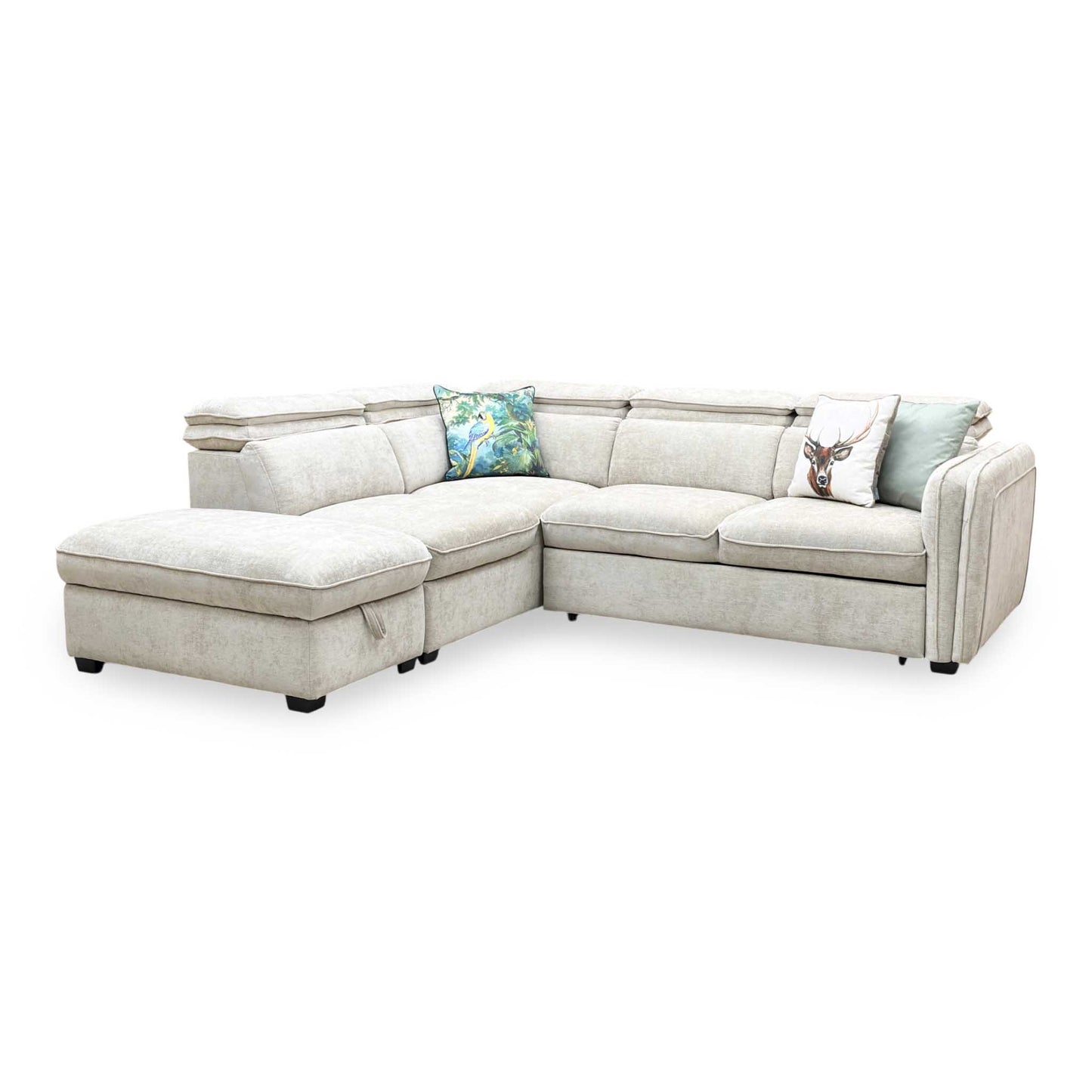 ‘Rodney’ Oatmeal Fabric Left Hand Facing Corner Sofa Bed with Storage