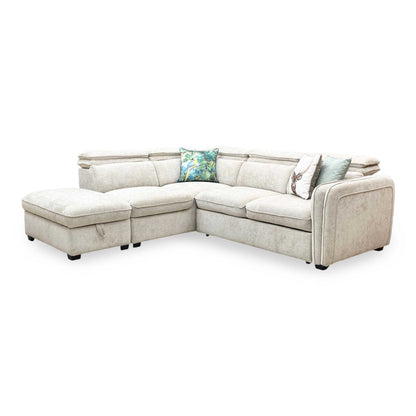 ‘Rodney’ Oatmeal Fabric Left Hand Facing Corner Sofa Bed with Storage