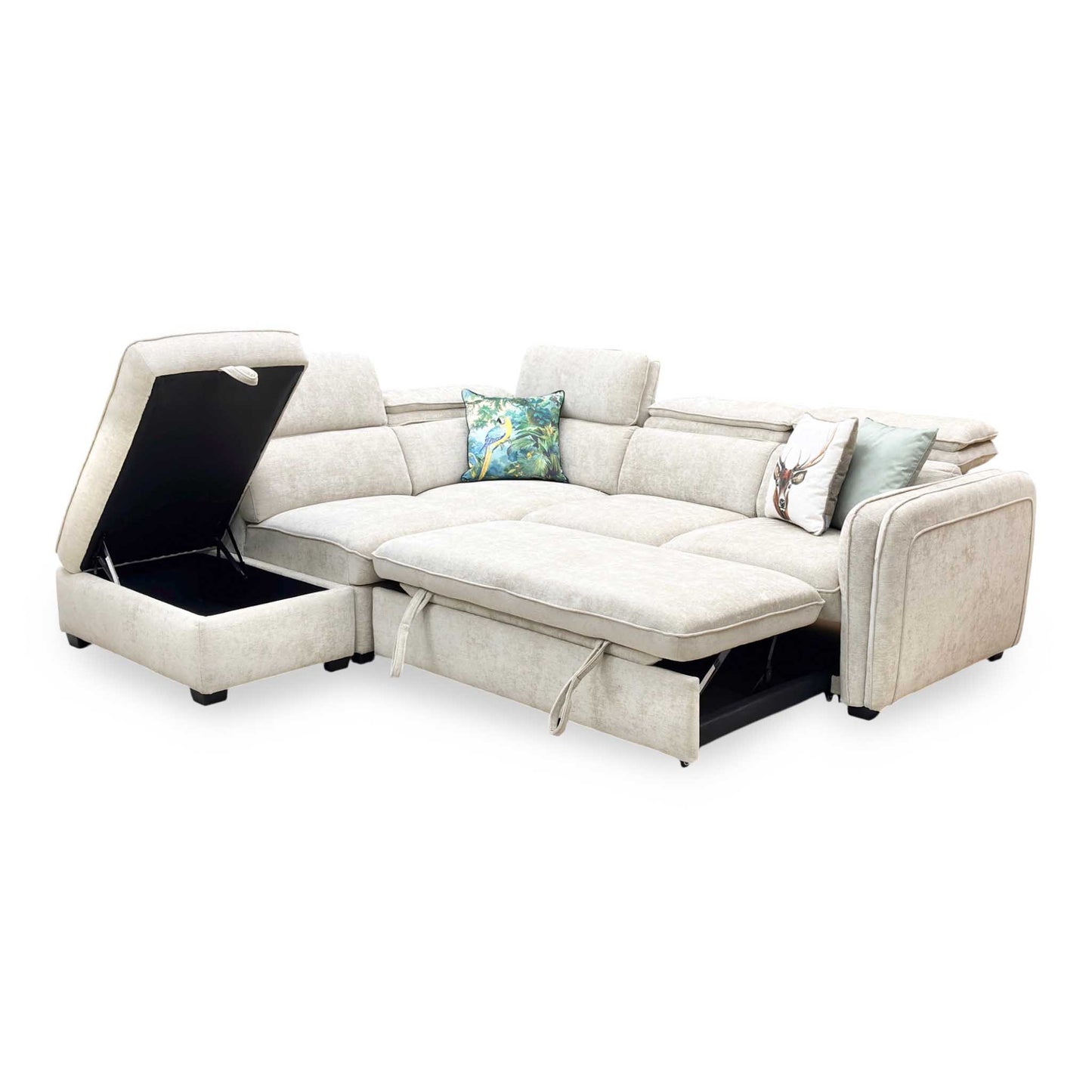 ‘Rodney’ Oatmeal Fabric Left Hand Facing Corner Sofa Bed with Storage