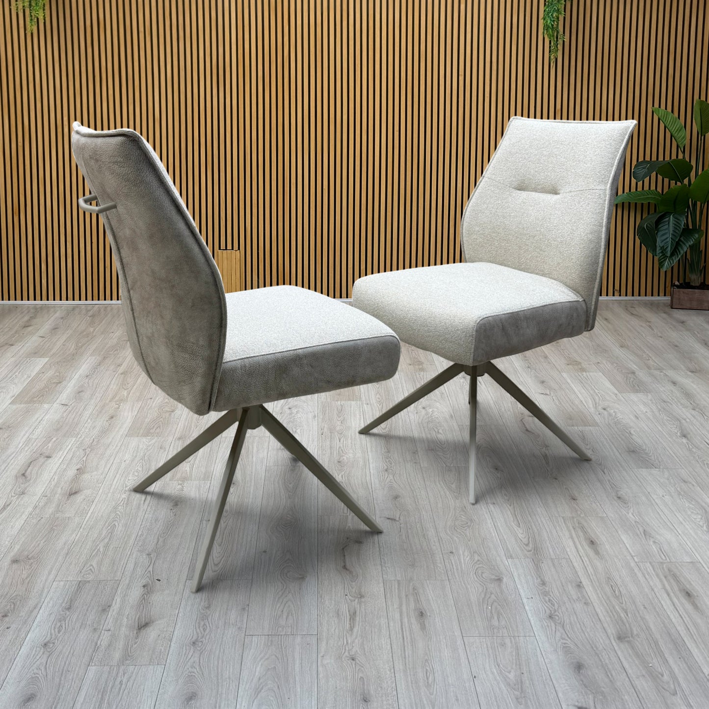 ‘Mirage’ Neutral Fabric Swivel Dining Armless Chairs - Set of 2