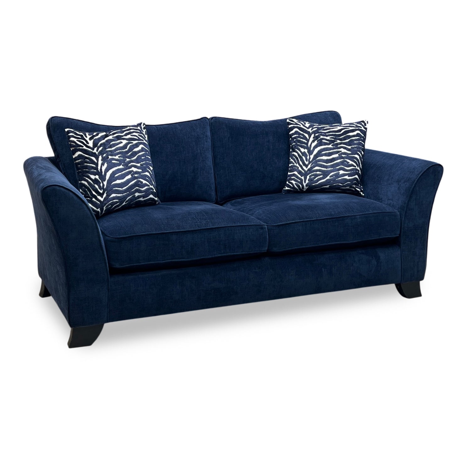 Full view of ‘Sasha’ Zara Navy Blue Fabric Classic Back 3 Seater Sofa