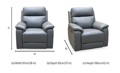 ‘Raven’ Oslo Elephant Grey Leather Power Recliner Chair