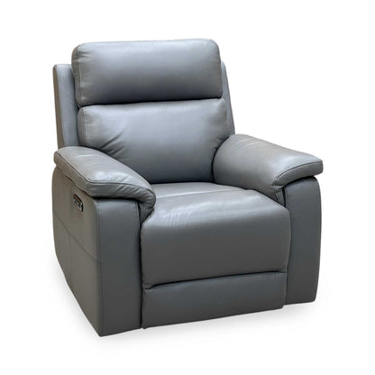 ‘Raven’ Oslo Elephant Grey Leather Power Recliner Chair