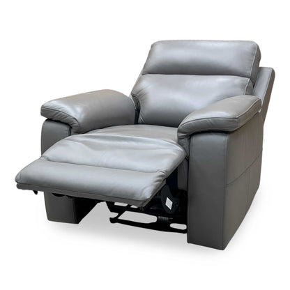 ‘Raven’ Oslo Elephant Grey Leather Power Recliner Chair