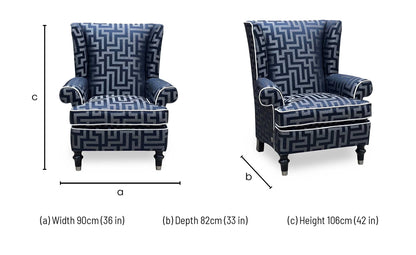 Duresta ‘Princeton’ Britannica Midnight Blue Cp Eby:Stl Patterned Fabric Wing Chair