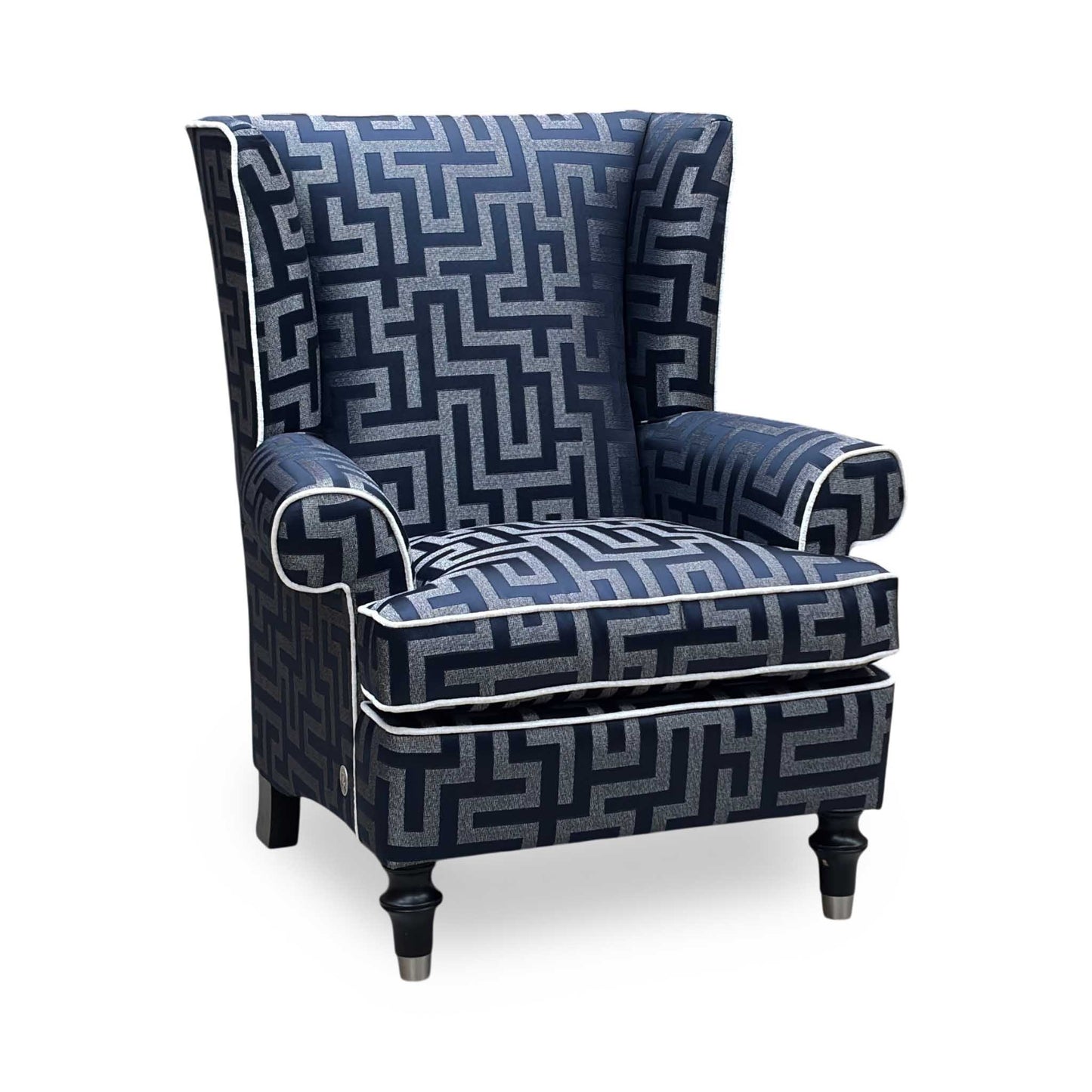 Duresta ‘Princeton’ Britannica Midnight Blue Cp Eby:Stl Patterned Fabric Wing Chair
