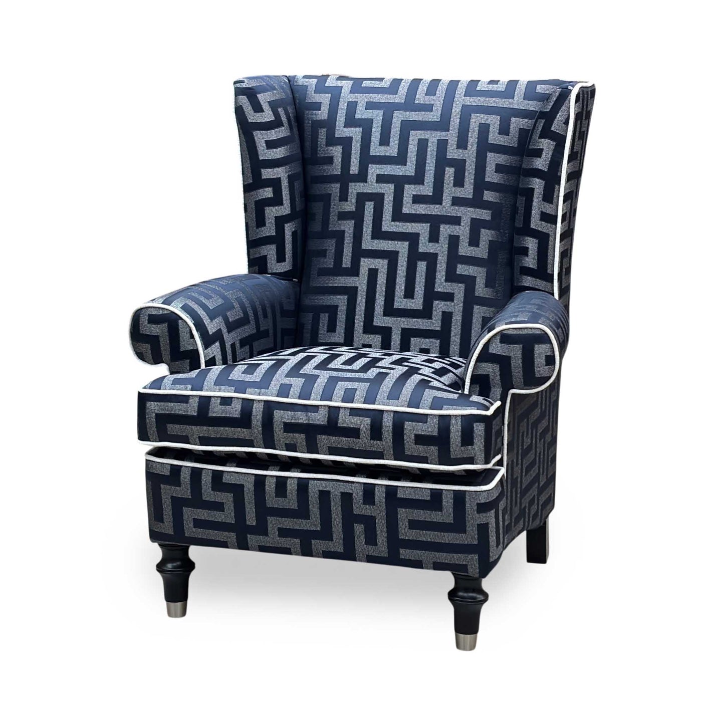 Duresta ‘Princeton’ Britannica Midnight Blue Cp Eby:Stl Patterned Fabric Wing Chair