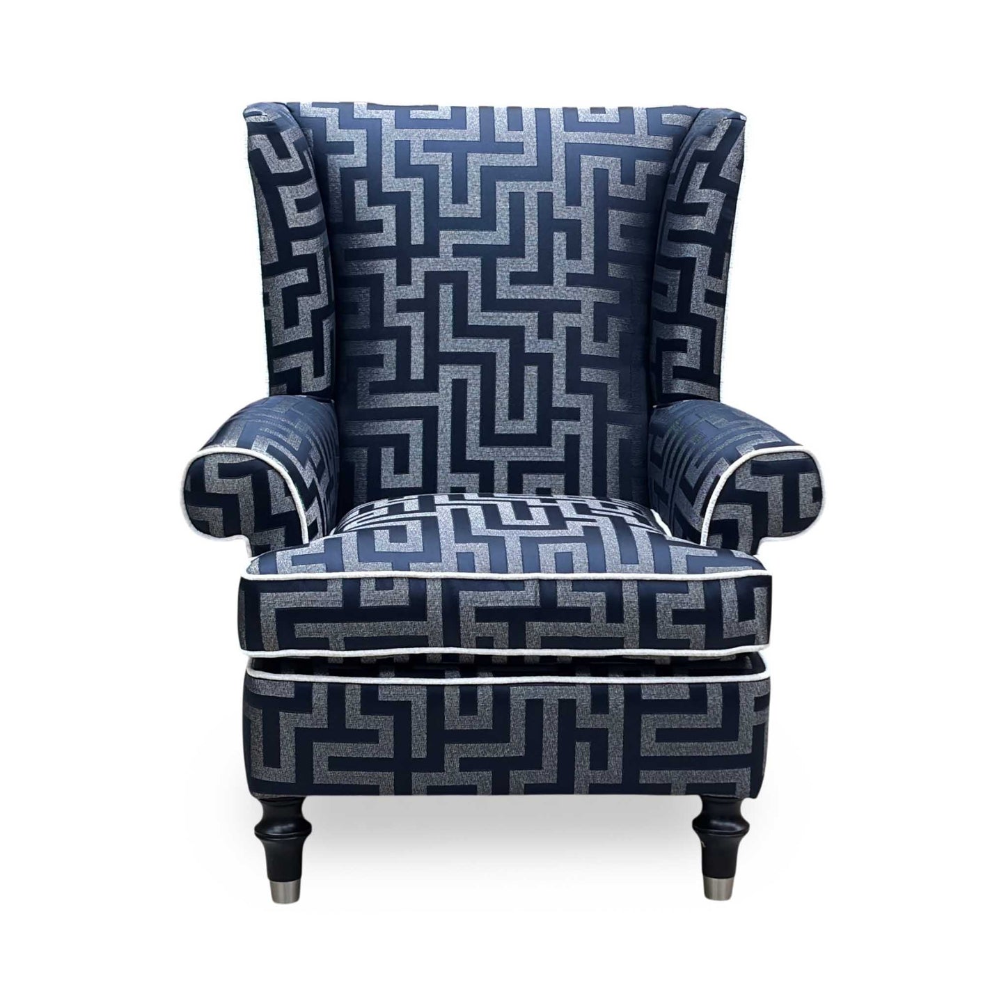 Duresta ‘Princeton’ Britannica Midnight Blue Cp Eby:Stl Patterned Fabric Wing Chair