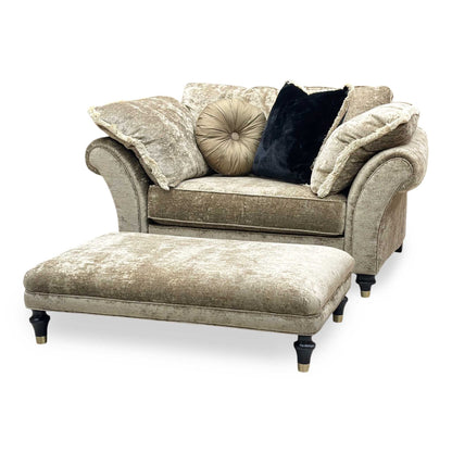 Duresta 'Princeton' Monarch Gold Eby_Stl Fabric Ruched Reading Chair + Rectangular Footstool