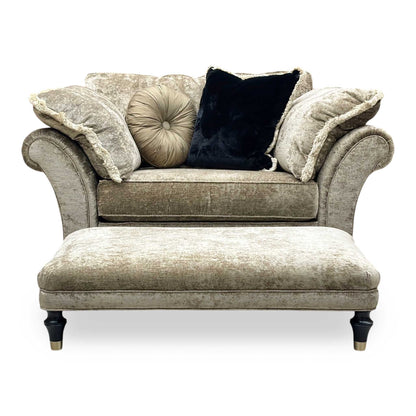 Duresta 'Princeton' Monarch Gold Eby_Stl Fabric Ruched Reading Chair + Rectangular Footstool