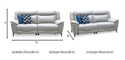 ‘Panache’ Lead Grey Cat-60_23 Leather 3 Seater Power Recliner Sofa with Power Headrests
