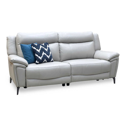 ‘Panache’ Lead Grey Cat-60_23 Leather 3 Seater Power Recliner Sofa with Power Headrests