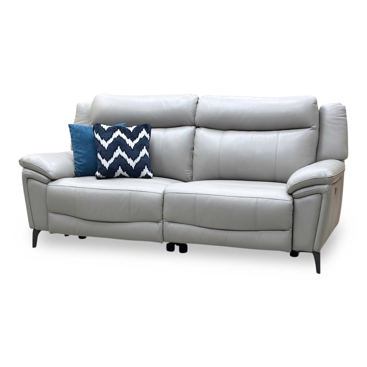 ‘Panache’ Lead Grey Cat-60_23 Leather 3 Seater Power Recliner Sofa with Power Headrests