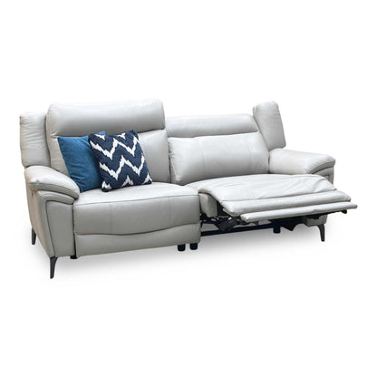 ‘Panache’ Lead Grey Cat-60_23 Leather 3 Seater Power Recliner Sofa with Power Headrests