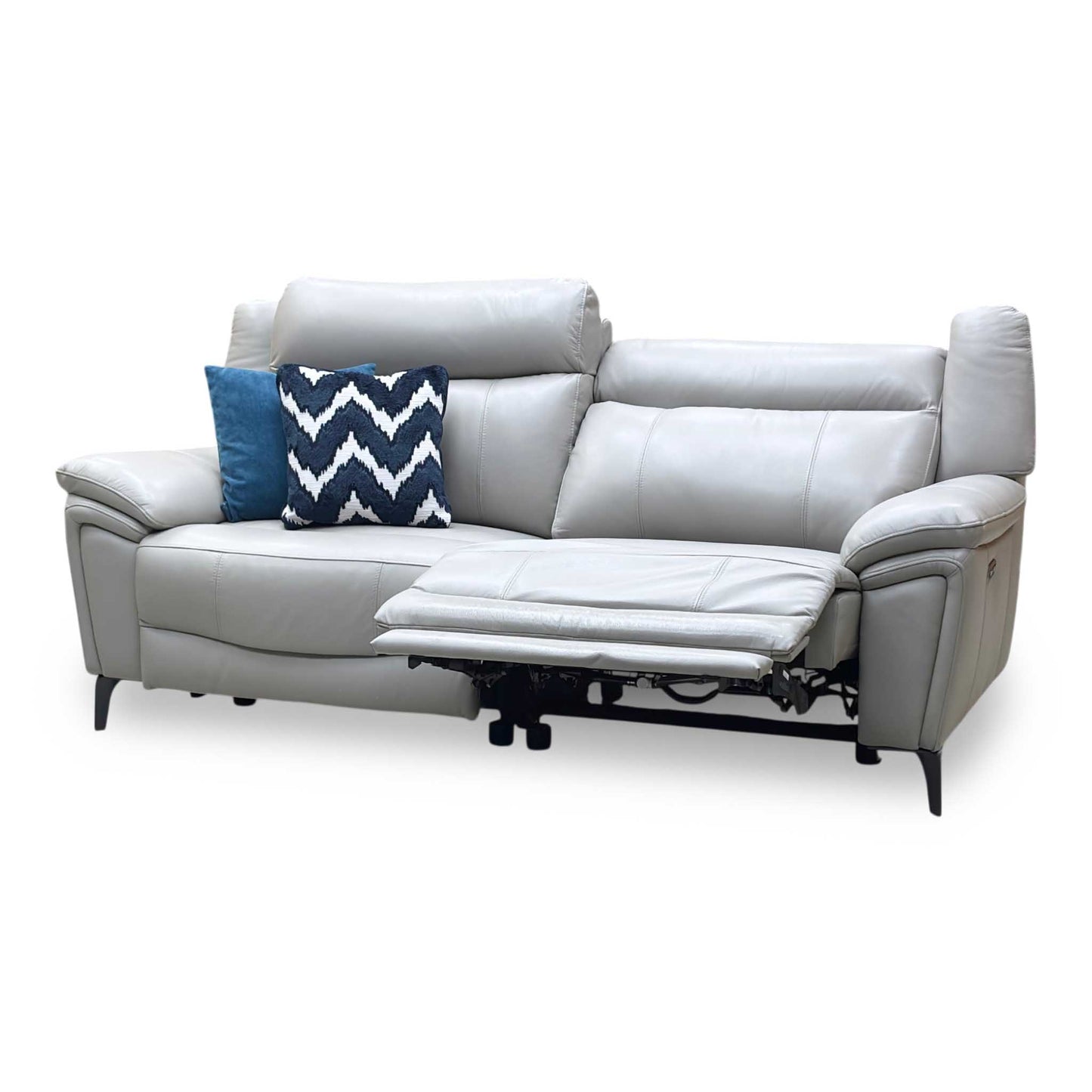 ‘Panache’ Lead Grey Cat-60_23 Leather 3 Seater Power Recliner Sofa with Power Headrests