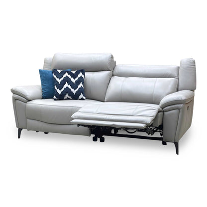 ‘Panache’ Lead Grey Cat-60_23 Leather 3 Seater Power Recliner Sofa with Power Headrests
