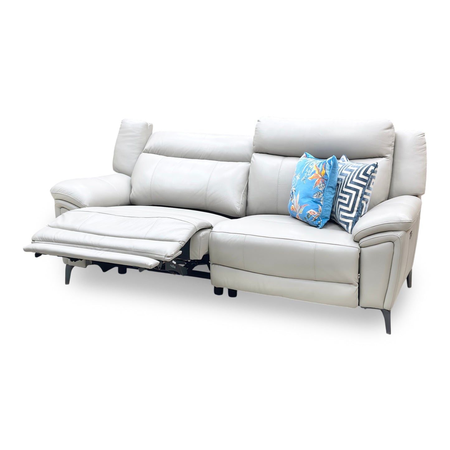 ‘Panache’ Lead Grey Cat-60_23 Leather 3 Seater Power Recliner Sofa