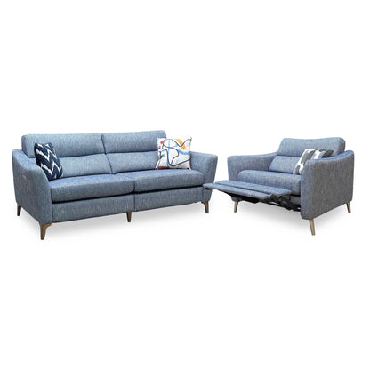‘Moderna’ Blr Marine Blue Sw Fabric 3 Seater Power Recliner + Snuggler Chair with Telescopic Headrests Sofa Set Furniture Village