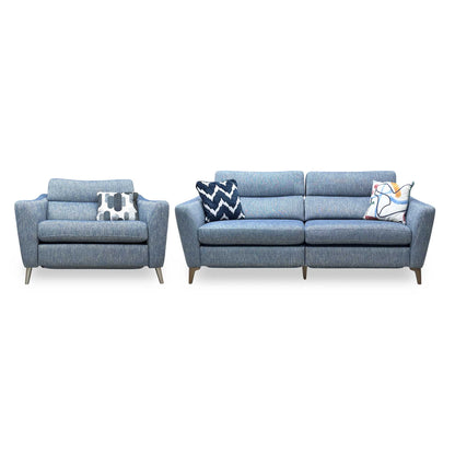 ‘Moderna’ Blr Marine Blue Sw Fabric 3 Seater Power Recliner + Snuggler Chair with Telescopic Headrests Sofa Set Furniture Village