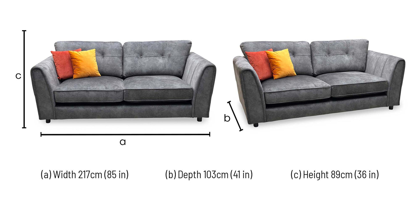 ‘Mariah' Dapple Moleskin-Tri No Insert Fabric 3 Seater Sofa