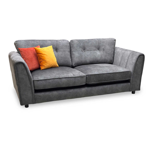 Full View ‘Mariah’ luxury 3-seater sofa, beautifully upholstered in an elegant, soft-touch Dapple Moleskin fabric featuring a clean ‘no-insert’ contemporary profile.