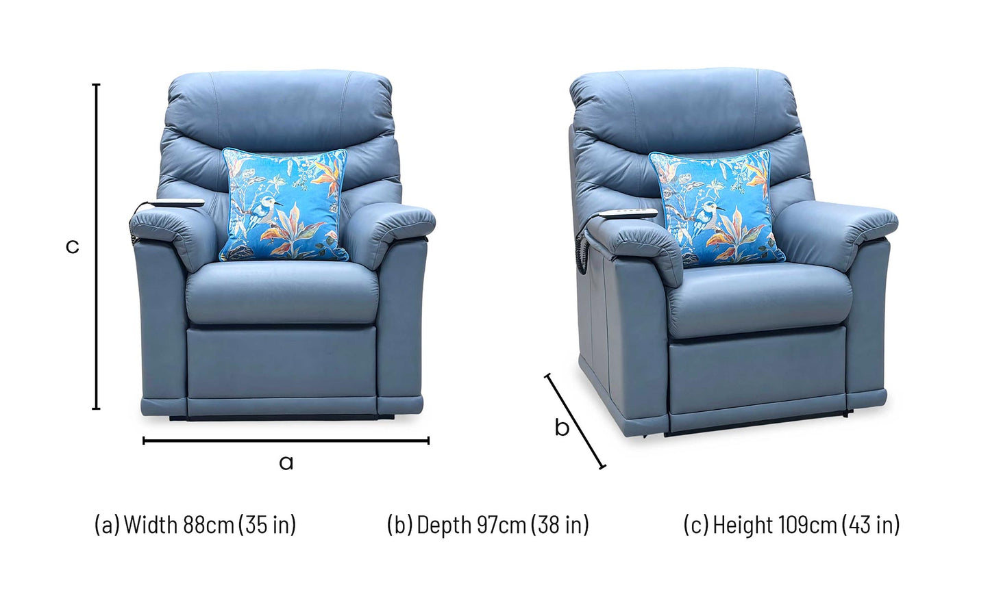 G Plan ‘Malvern’ L857 Cambridge Sky Blue Leather Small Rise and Recliner Chair