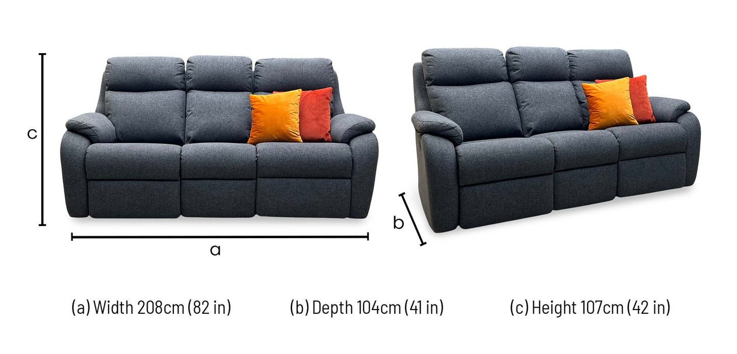 G Plan ‘Kingsbury’ A943 Roche Slate Grey Fabric 3 Seater Power Recliner Sofa with Power Headrests and Power Lumbar